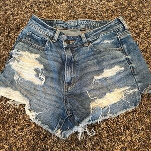 American Eagle Outfitters Blue Jean Shorts with Distressed Raw Hem